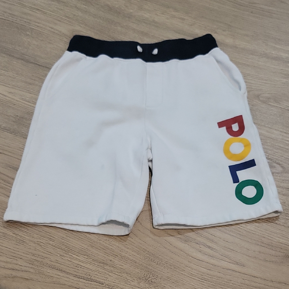 Polo by Ralph Lauren Kids White Shorts w/ Colorful Logo Drawstrings Medium 10-12
